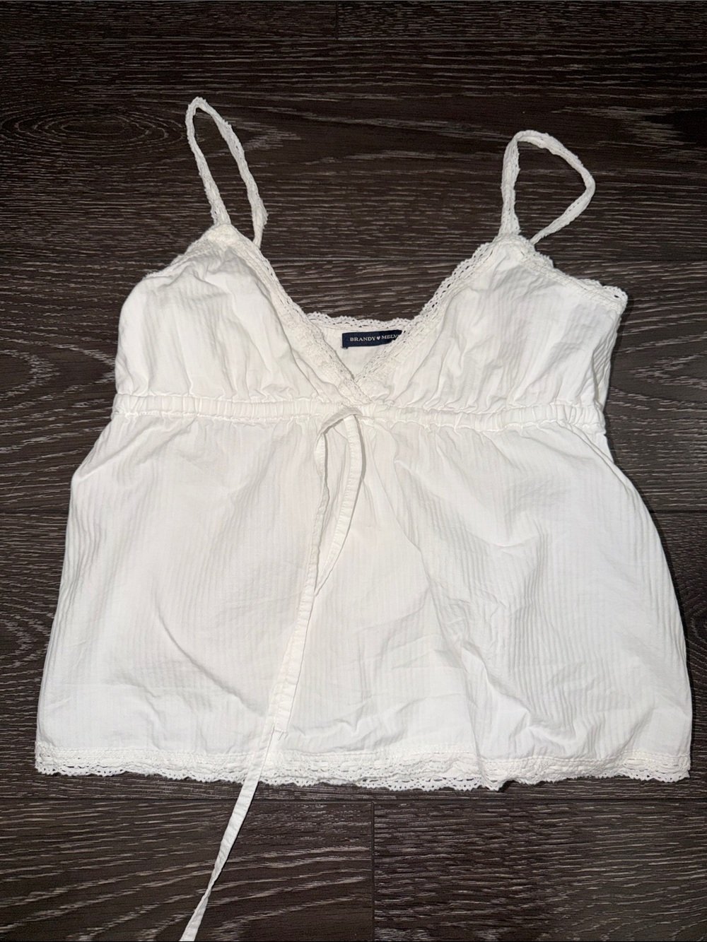 Brandy Melville White Lace-Trim Spaghetti Strap Cami